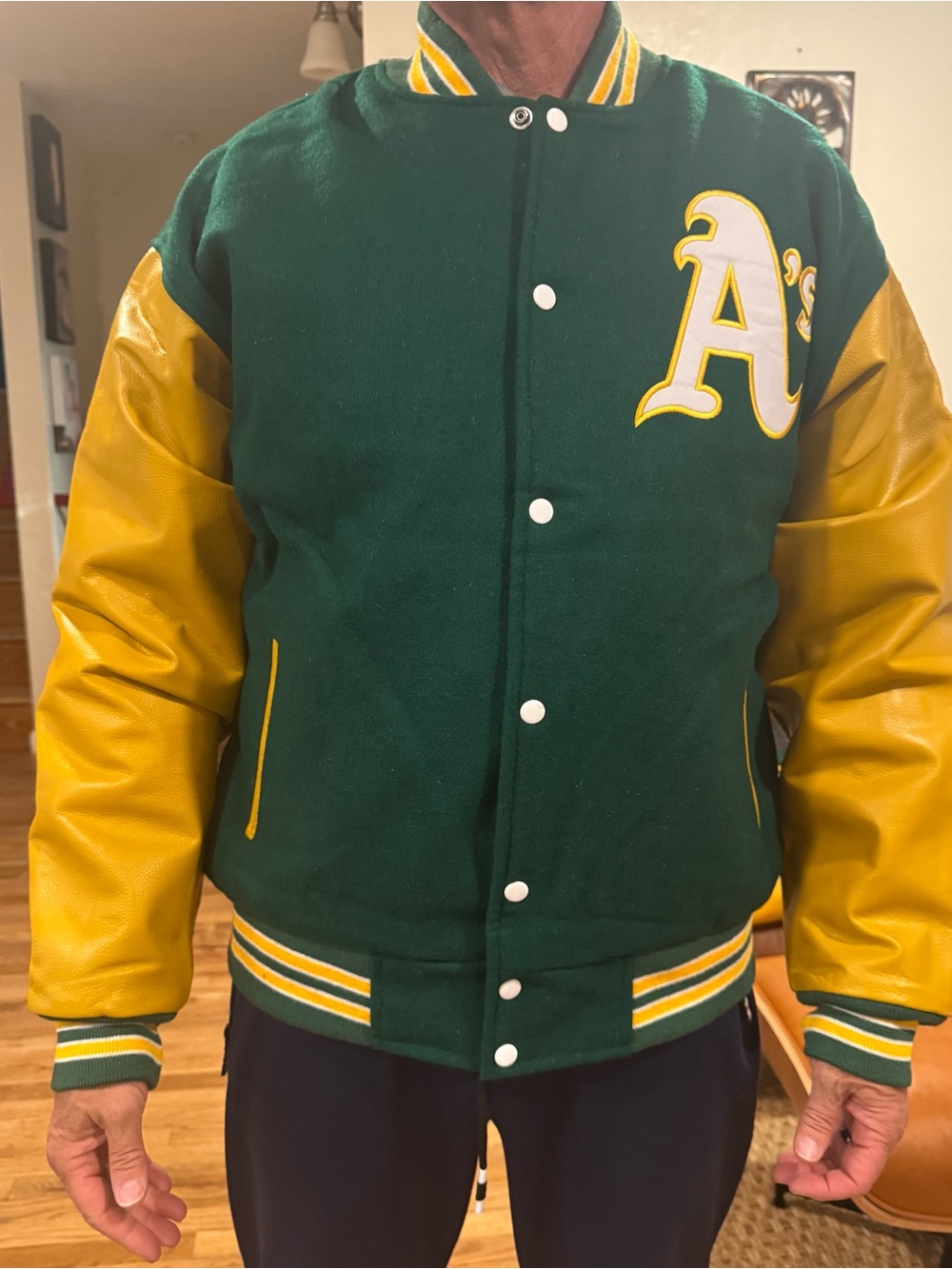 Green and Yellow Letterman Varsity Jacket with A Crest - Men's Bomber
